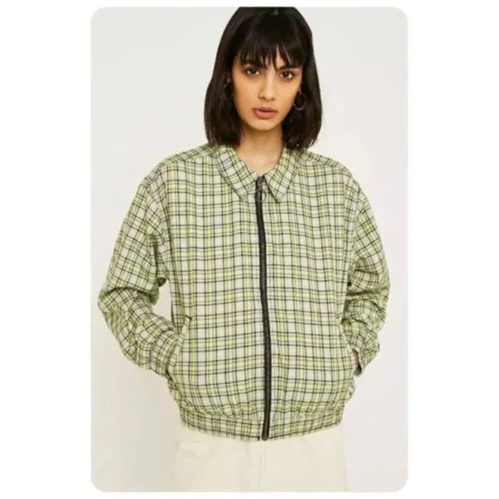 BDG Urban Outfitters Green Check Harrington Jacket Zip Up Size Small NWT Comfy
